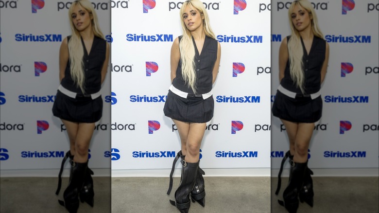 Camila Cabello wearing Miu Miu minidress