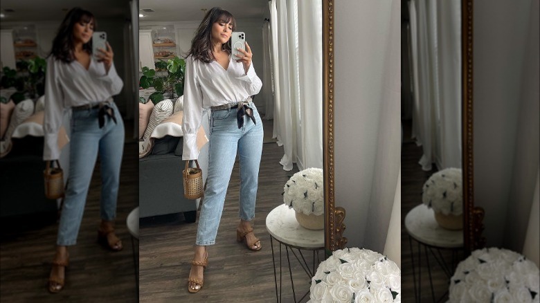 Woman wearing woven heels