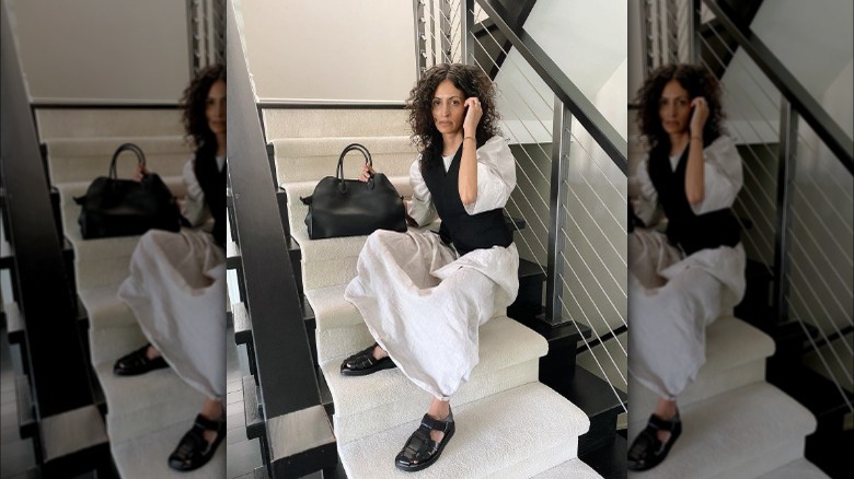 Woman wearing fisherman sandals