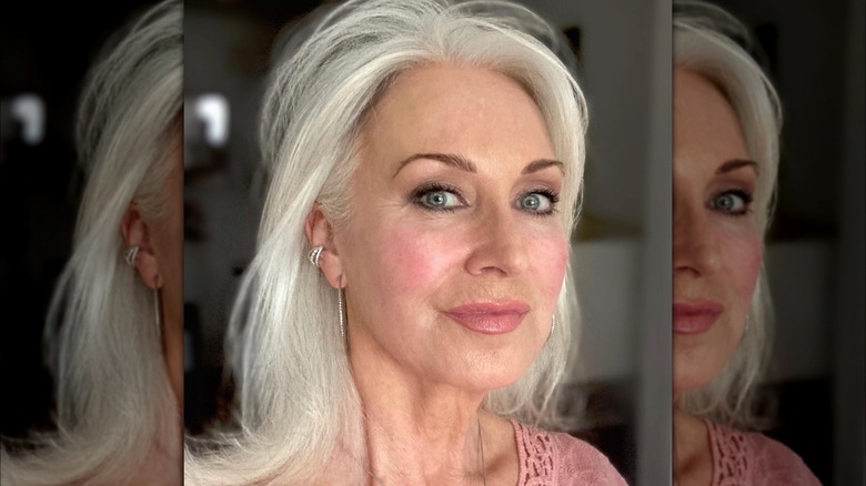 Silver hair pink lipstick