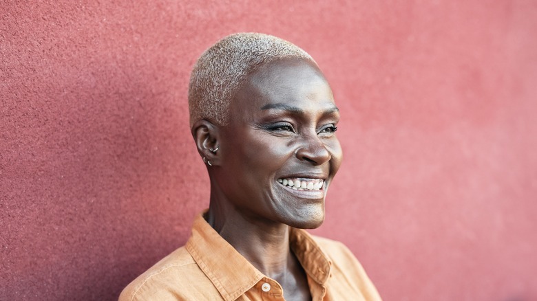 Silver hair cropped pixie