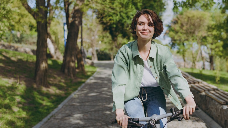Woman biking at the park