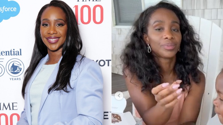 A side-by-side of Abby Phillip with makeup and without makeup.