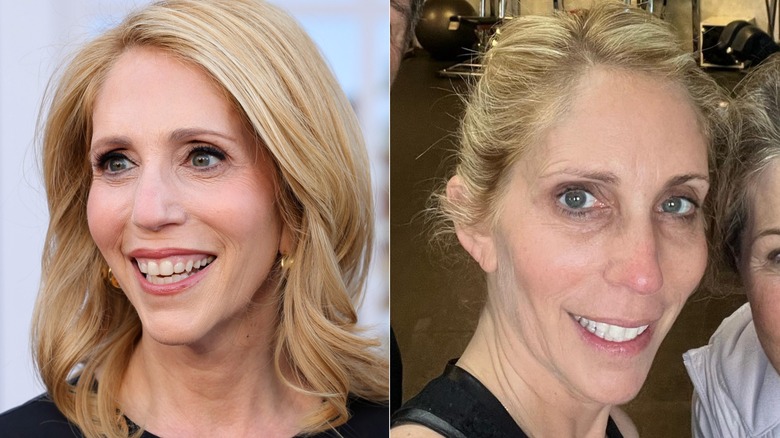 A side-by-side of Dana Bash with makeup and without makeup.