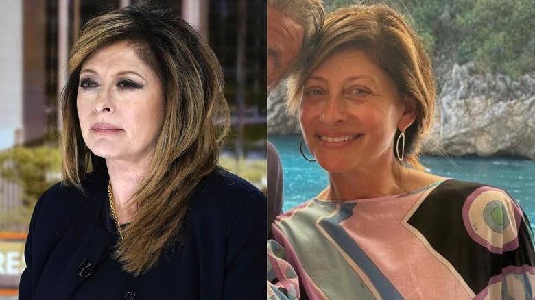 A side-by-side of Maria Bartiromo with makeup and without makeup.