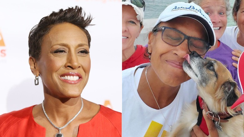A side-by-side of Robin Roberts with makeup and without makeup.