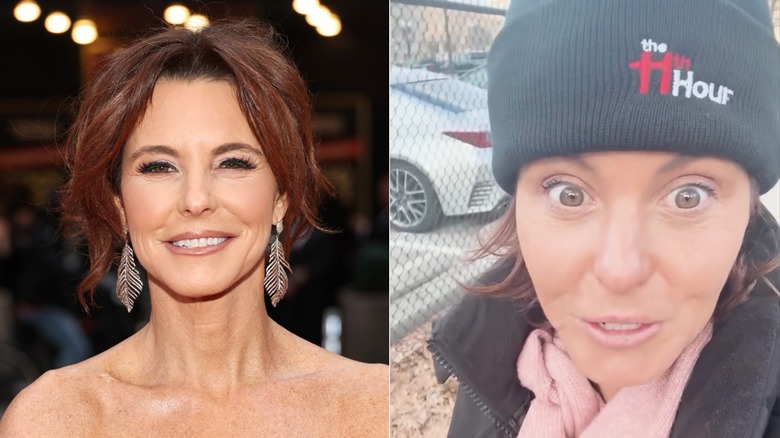 A side-by-side of Stephanie Ruhle with makeup and without makeup.
