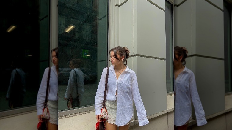 Effortless white button down outfit