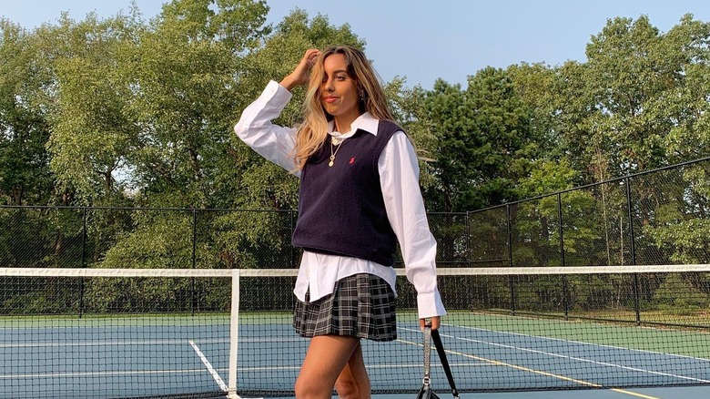 woman in plaid tennis skirt 