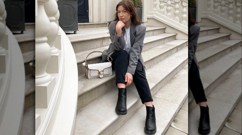 Woman in blazer and boots