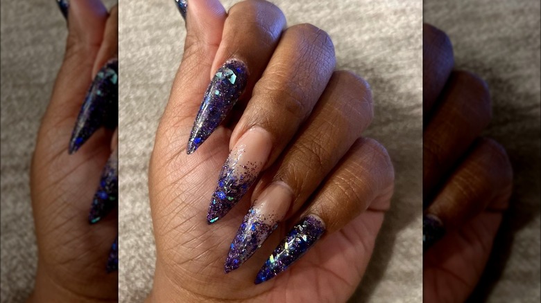 Woman with glitter nails