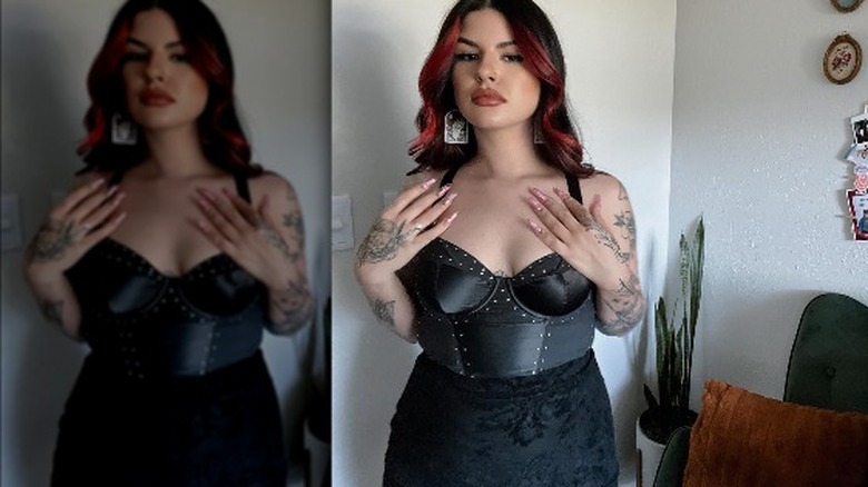 woman in black bustier top