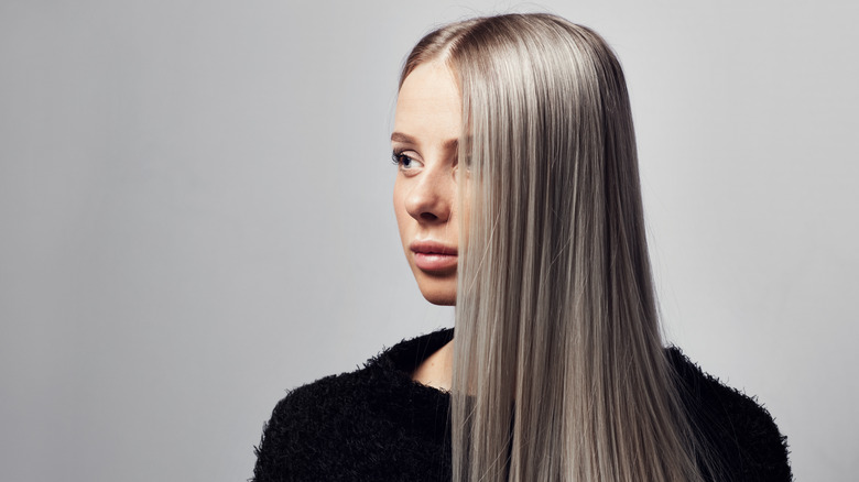 woman with long fine hair