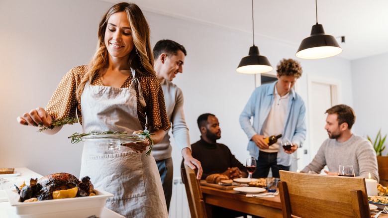 Woman preparing thanksgiving food