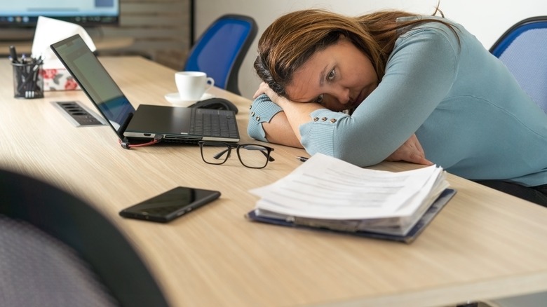 woman stressed at desk