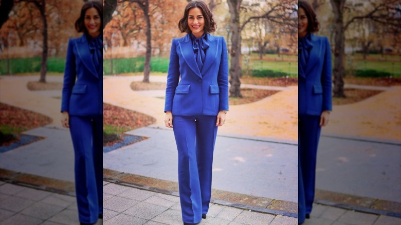 blue monochromatic outfit