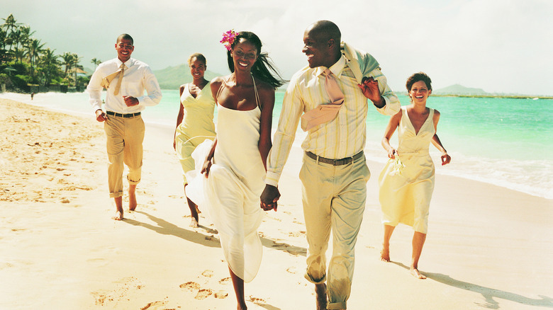 Bridal party on the beach