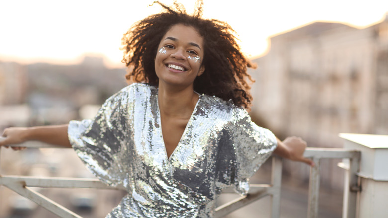 woman wearing sequin dress