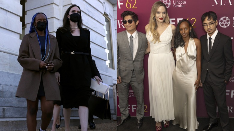 Zahara Jolie and Angelina Jolie in Washington D.C., and at the New York Film Festival with Maddox and Pax