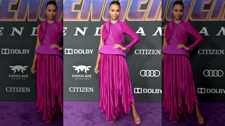 Zoe Saldaña at the "Avengers: Endgame" premiere.