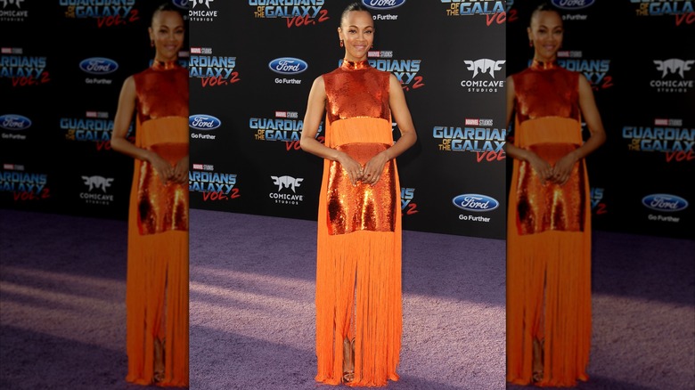 Zoe Saldaña at the "Guardians of the Galaxy Vol. 2" premiere.