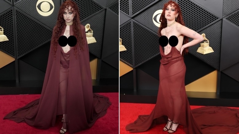 Chappell Roan wearing a red outfit at the 2026 Grammys
