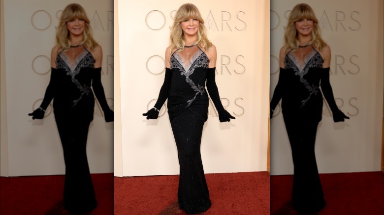 Goldie Hawn poses on the 2026 Oscars red carpet