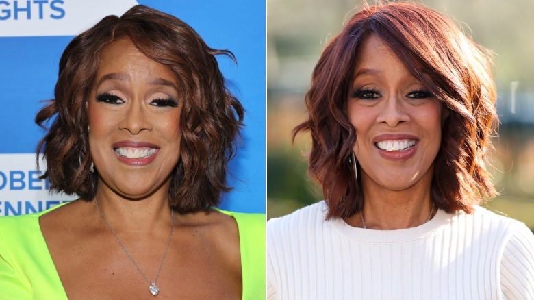 Gayle King smiling in 2022 and 2026