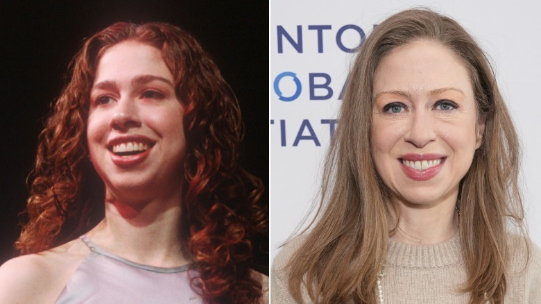 A side-by-side comparison showing Chelsea Clinton during and after Bill Clinton's presidency