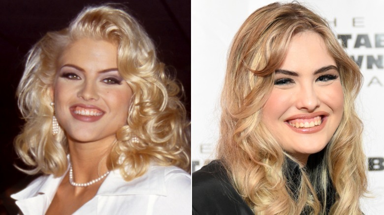 A photo of Anna Nicole Smith smiling is side-by-side with a shot of her daughter Dannielynn Birkhead