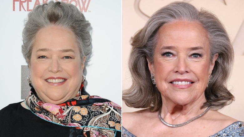 Side-by-side photos showing Kathy Bathes' face before and after weight loss