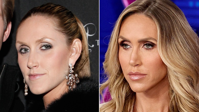 Side-by-side of Lara Trump. Left: A picture of Trump from 2011. She has very thin lips and pale skin. Right: Lara Trump in 2025. She has a spray tan and significantly fuller lips.