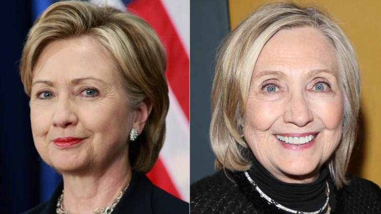 L: Senator Hillary Clinton (D-NY) listens as President-elect Barack Obama introduces her as his choice for secretary of state during a press conference at the Hilton Hotel December 01