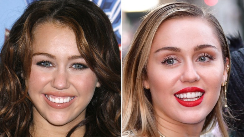 Miley Cyrus in 2008 and 2018